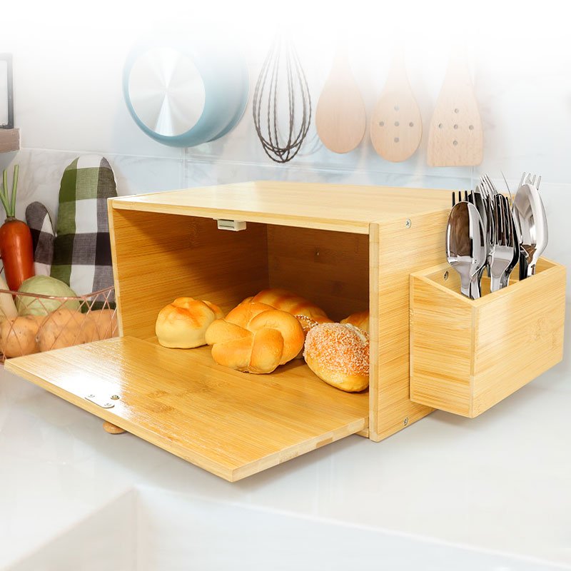 wholesale large farmhouse square flat bamboo wooden bread storage container box