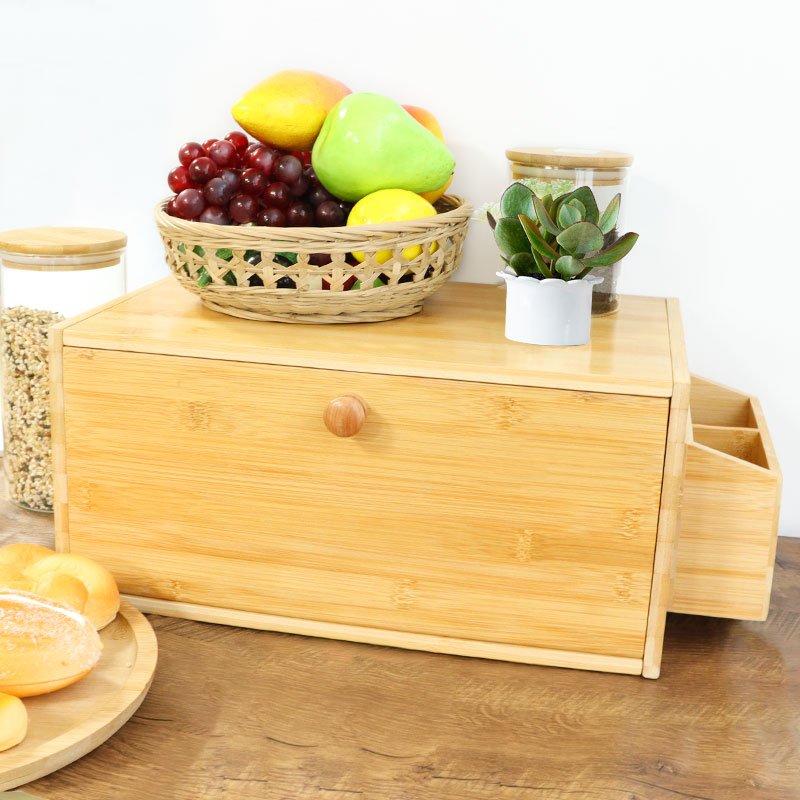 wholesale large farmhouse square flat bamboo wooden bread storage container box