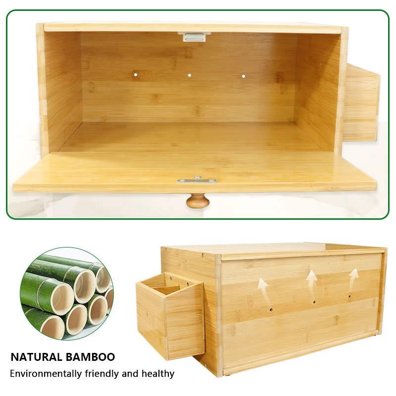 wholesale large farmhouse square flat bamboo wooden bread storage container box
