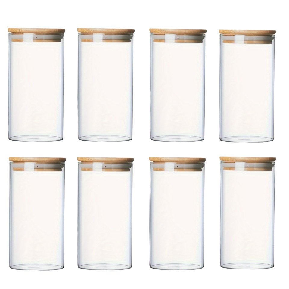 YOLOWE HOME 8pcs/360ml High Borosilicate Glass Condiment Bottle Kitchen Food Storage Jar Sealed Bamboo Lid Coffee Spice Storage