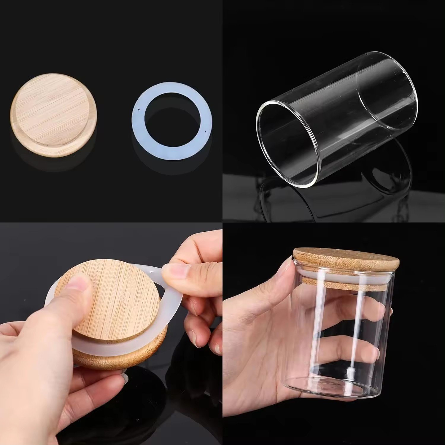 YOLOWE HOME 8pcs/360ml High Borosilicate Glass Condiment Bottle Kitchen Food Storage Jar Sealed Bamboo Lid Coffee Spice Storage