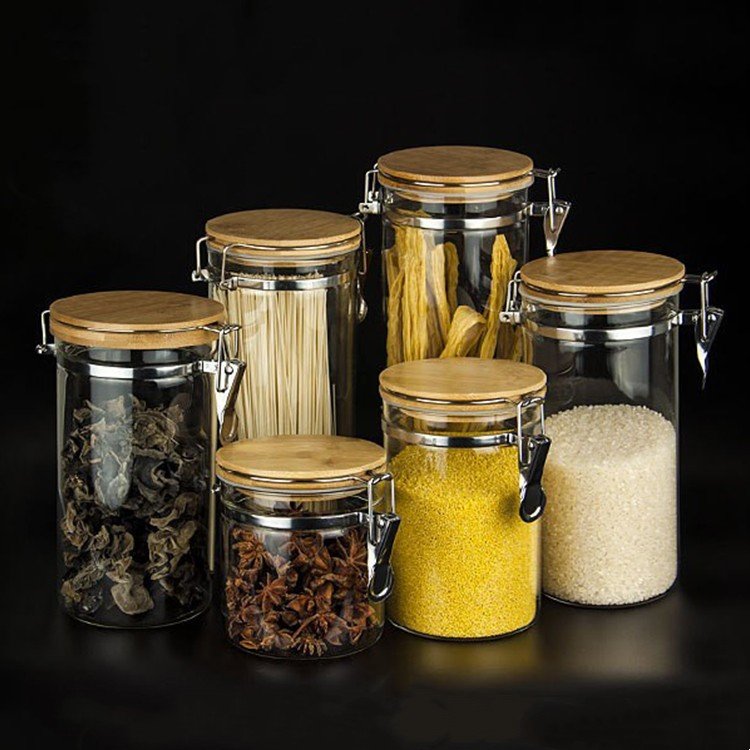Wholesale Clamp Lid Airtight Storage Jar Lids Sealed Canister Food Storage Container Box Packaging Cover with Bamboo 1 Packaging