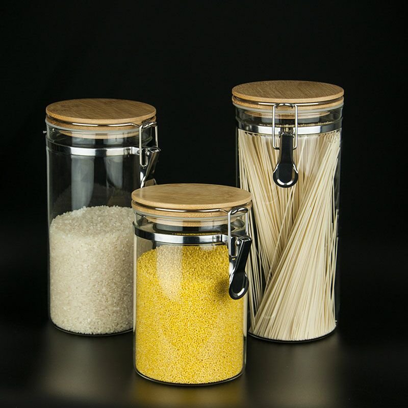 Wholesale Clamp Lid Airtight Storage Jar Lids Sealed Canister Food Storage Container Box Packaging Cover with Bamboo 1 Packaging