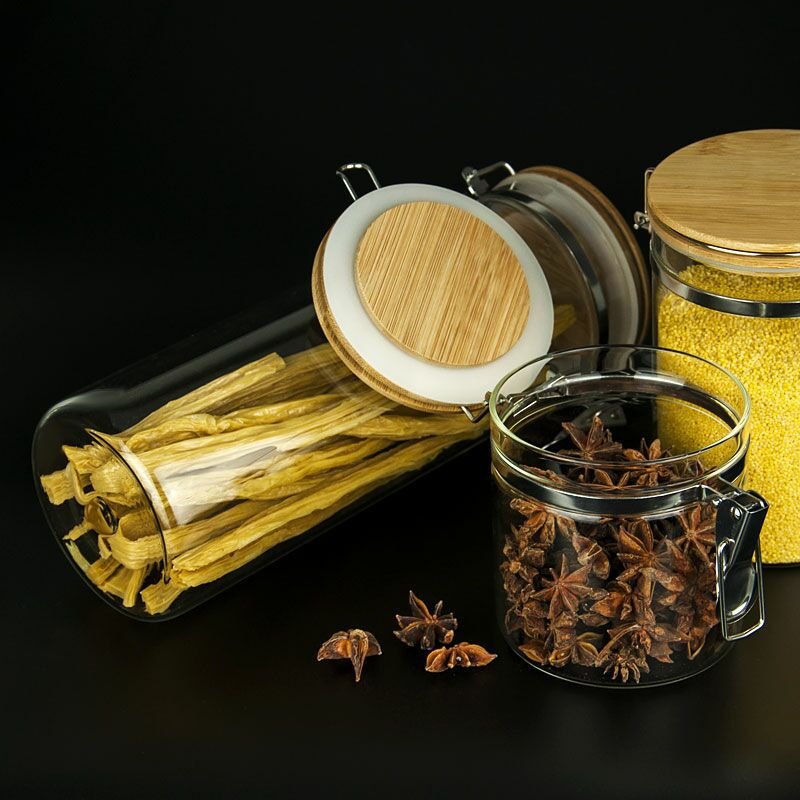 Wholesale Clamp Lid Airtight Storage Jar Lids Sealed Canister Food Storage Container Box Packaging Cover with Bamboo 1 Packaging