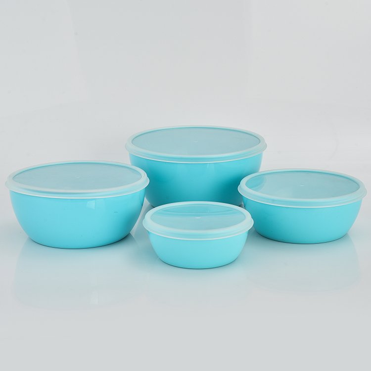 New Hot Sale Simple Design Plastic PP 4 Pieces Round Food Storage Lunch Box Kitchen Food Prep Bowl Set
