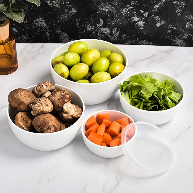 New Hot Sale Simple Design Plastic PP 4 Pieces Round Food Storage Lunch Box Kitchen Food Prep Bowl Set
