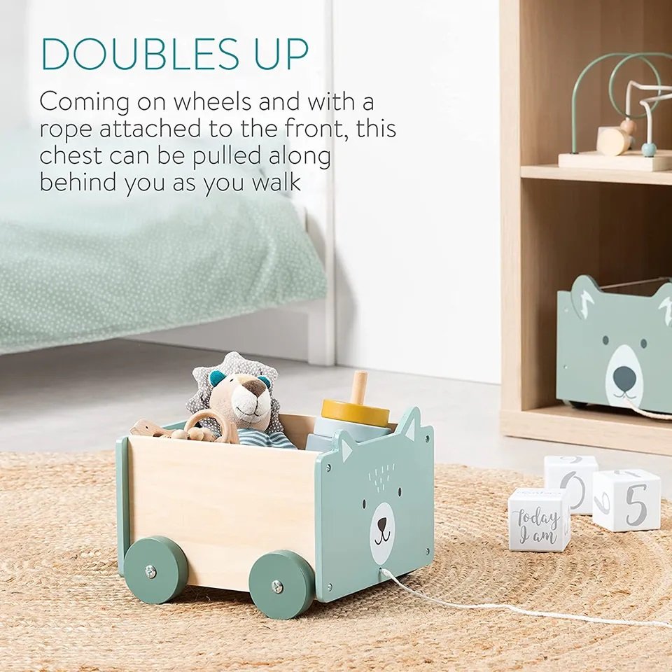 High Quality Wooden Box Storage Toy Chest Wooden Children's Toy Storage Box with Wheels for Kids
