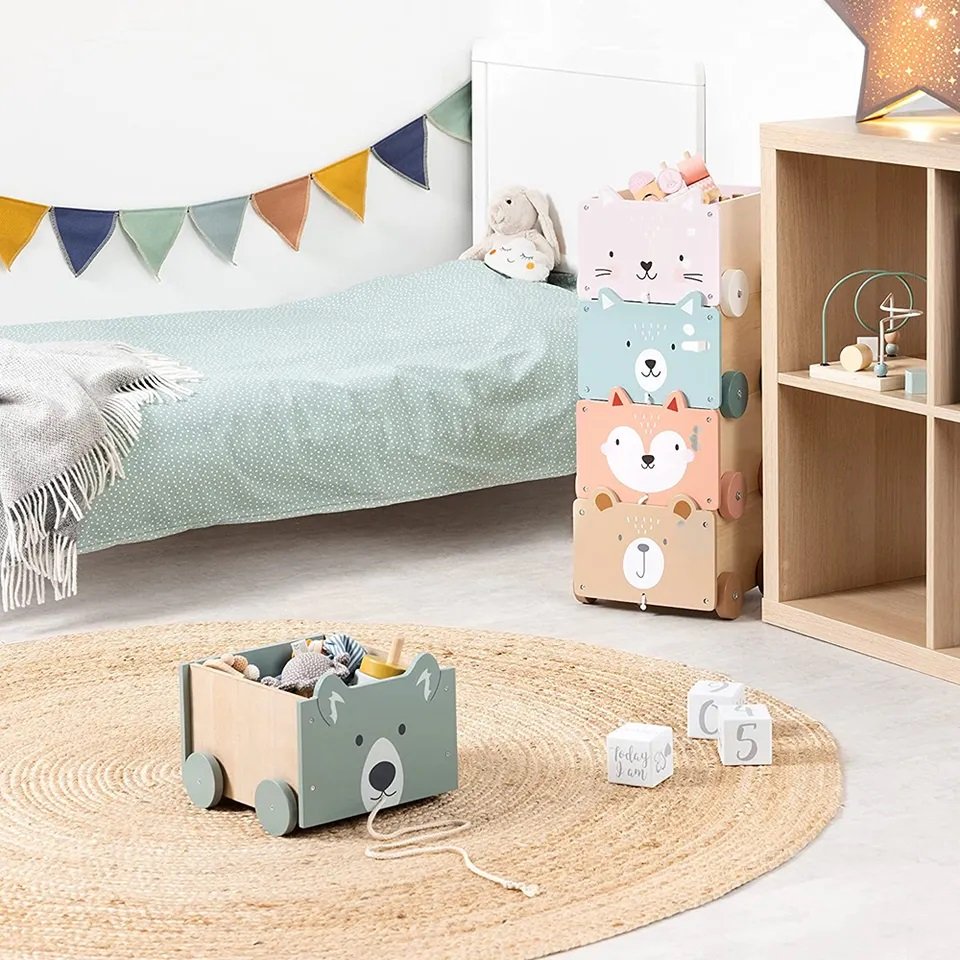High Quality Wooden Box Storage Toy Chest Wooden Children's Toy Storage Box with Wheels for Kids