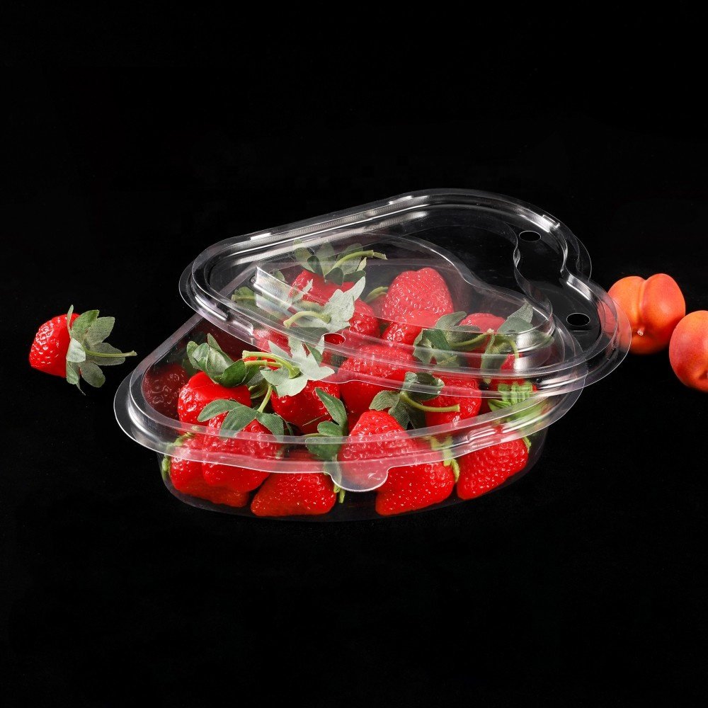 Plastic Heart Shaped Box For Strawberries Transparent PET Takeout Packaging Disposable Fruit Container With Cover