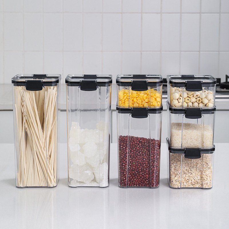 7 piece set big capacity PET plastic cereal food container dry food storage rice pasta beans container set with air tight lid