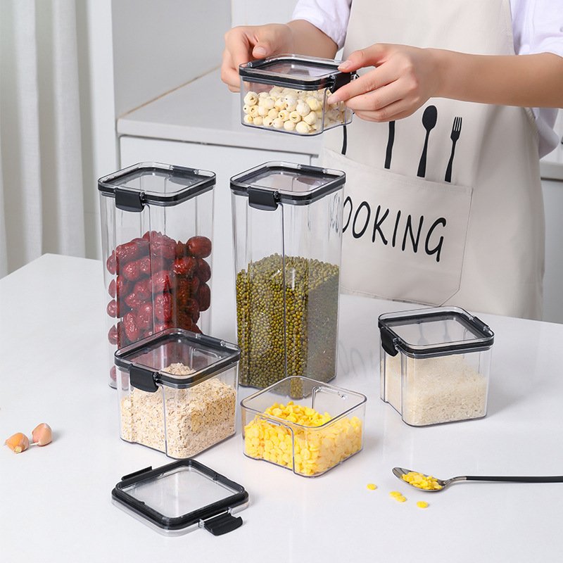 7 piece set big capacity PET plastic cereal food container dry food storage rice pasta beans container set with air tight lid