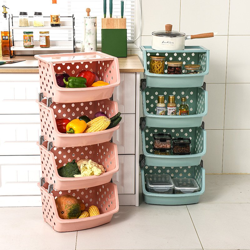 Popular Creative Durable Stackable Hollow Storage Basket Hollow Fruit Vegetable Organizer Basket Storage Home Kitchen Tool