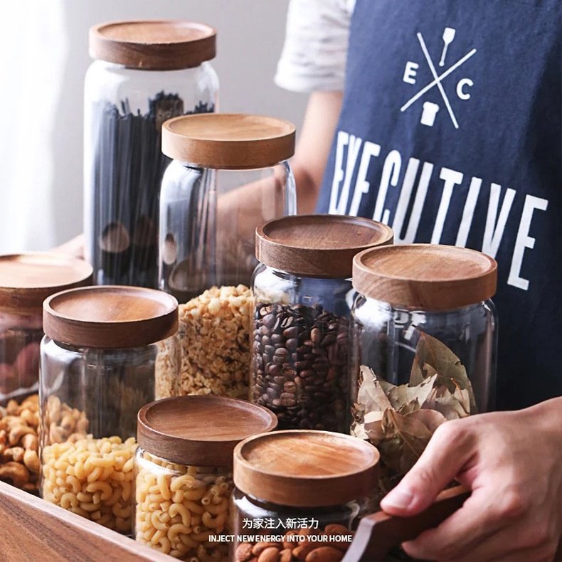 Wholesale large Borosilicate Glass Kitchen food Coffee Loose Tea Storage Jar With Airtight Bamboo Lid