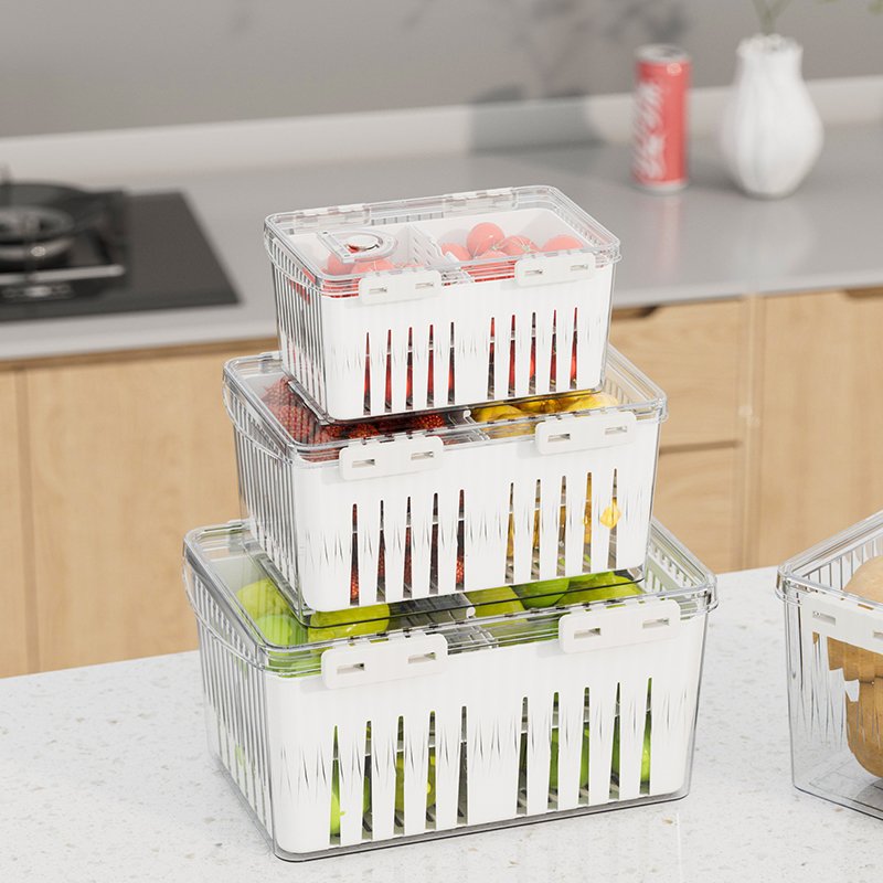 Kitchen Refrigerator Square Timing function keep fruit vegetable fresh Plastic Storage Boxes