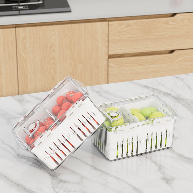 Kitchen Refrigerator Square Timing function keep fruit vegetable fresh Plastic Storage Boxes
