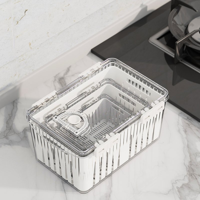 Kitchen Refrigerator Square Timing function keep fruit vegetable fresh Plastic Storage Boxes