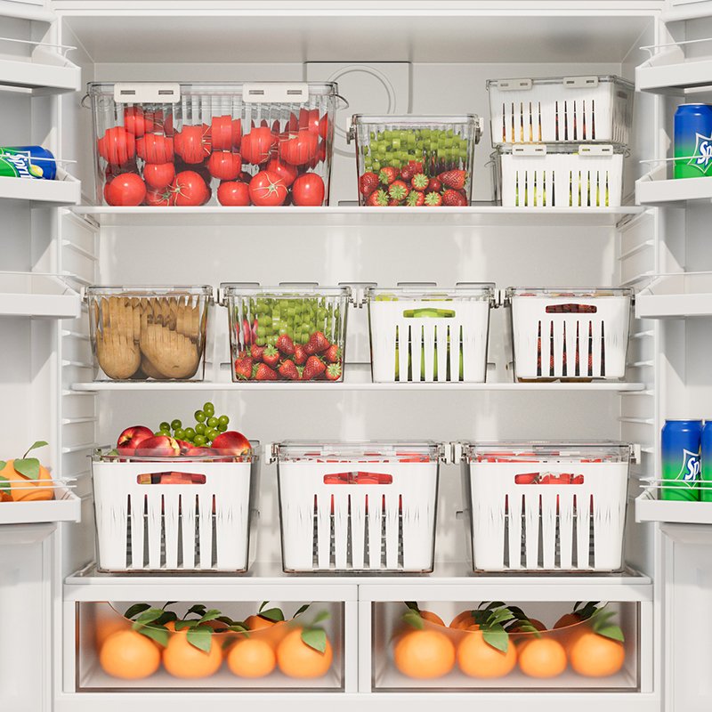 Kitchen Refrigerator Square Timing function keep fruit vegetable fresh Plastic Storage Boxes