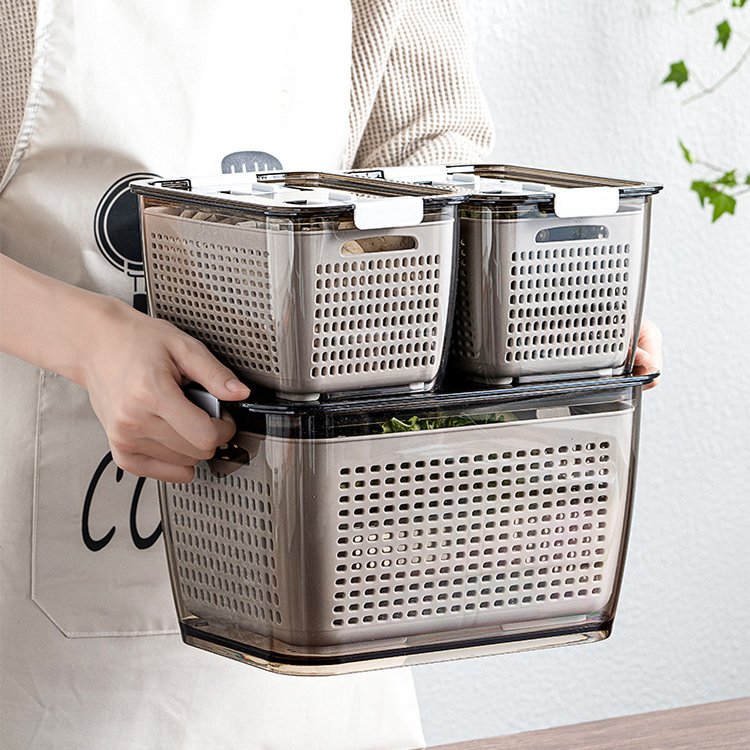NFS Multipurpose Plastic Food Storage Box 2 Layer Drain Basket Kitchen Fruit Vegetable Washing Drying Storage Strainer Basket