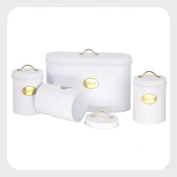 Metal Food Grade Kitchen Food Storage Canister Sets For Tea Coffee Sugar Biscuits & Bread Bin