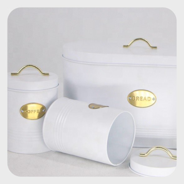 Metal Food Grade Kitchen Food Storage Canister Sets For Tea Coffee Sugar Biscuits & Bread Bin