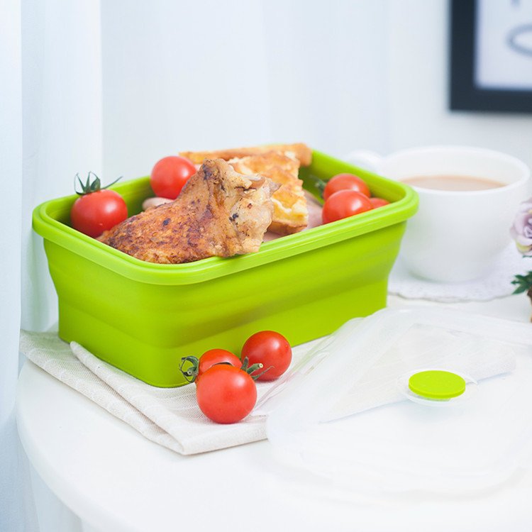 4 Pack Kids Collapsible Food Meal Prep Lunchbox Foldable Tiffin Bins Bento Lunch Boxes Silicone Food Storage Containers Set