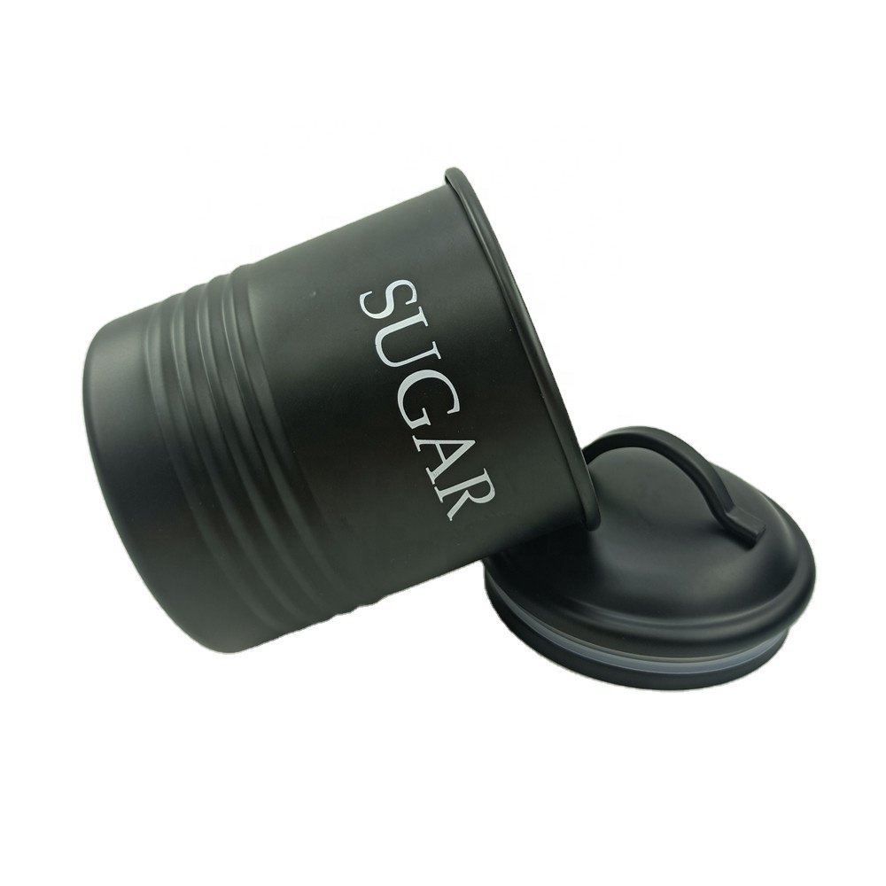Customized Elegant Modern 3 Piece Metal Kitchen Matte Black Food Storage Canisters Sets Sugar Tea Coffee Canisters Set