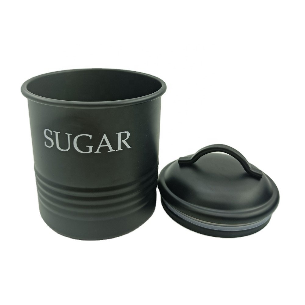 Customized Elegant Modern 3 Piece Metal Kitchen Matte Black Food Storage Canisters Sets Sugar Tea Coffee Canisters Set