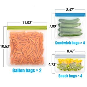 Custom Pack Reusable Food Storage Bags BPA-Free Freezer Bags PEVA Leakproof Gallon Sandwich Snack Zipper Bag