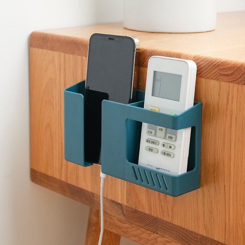 New nail-free glue seamless wall-mounted box mobile phone charging remote control storage box multi-functional storage rack