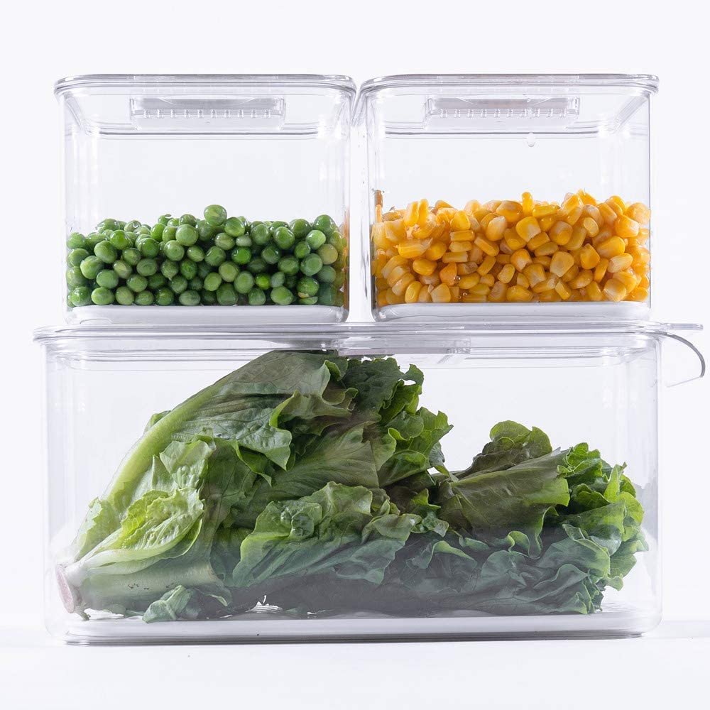 Fridge Saver Food Storage Bin Containers Stackable Refrigerator Freezer Organizer Fresh Keeper Container with Vented Lid