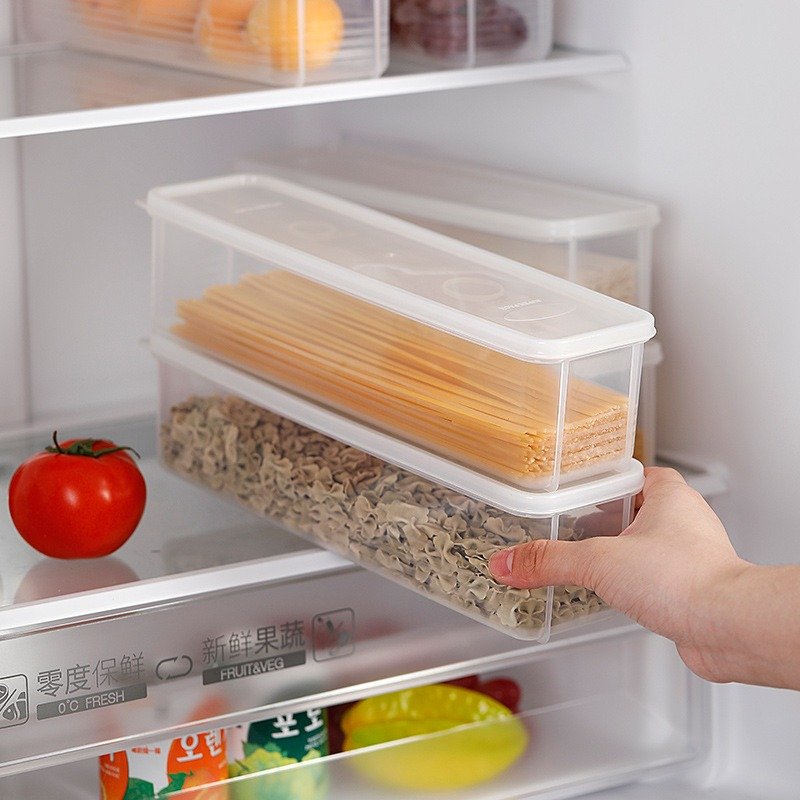 Rectangular Plastic Noodle Storage Box with Lid Kitchen Food Storage Hanging Sealed Bin for Groceries