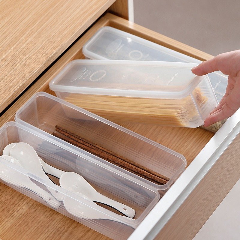 Rectangular Plastic Noodle Storage Box with Lid Kitchen Food Storage Hanging Sealed Bin for Groceries