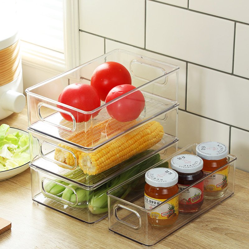 Clear Pantry Storage Organizer Bins Plastic Food Storage Bins with Handle for Kitchen Refrigerator