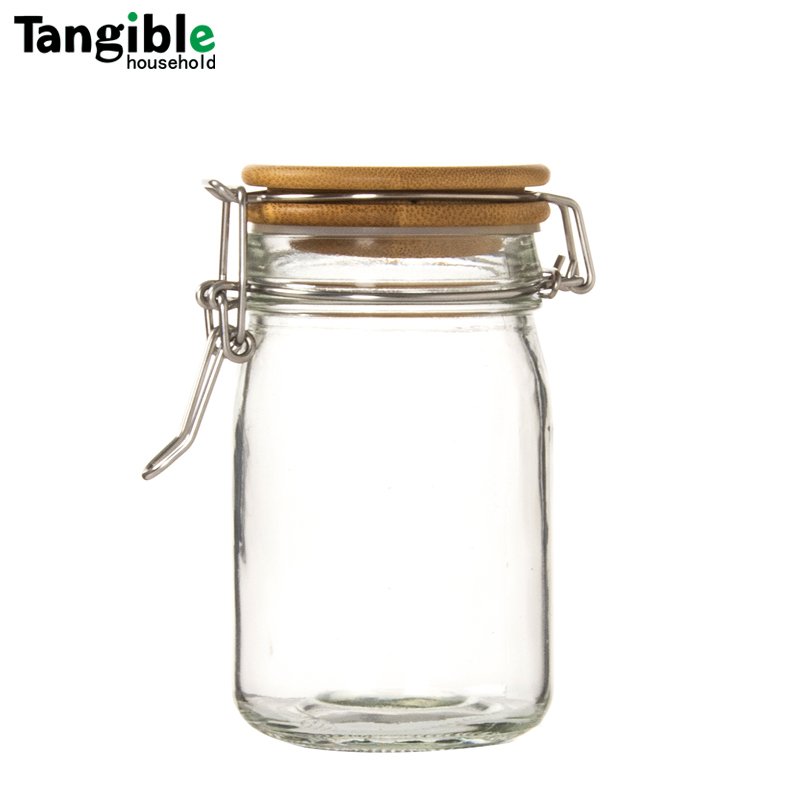 High quality custom glass storage jar glass storage container with clip bamboo lid in competitive price