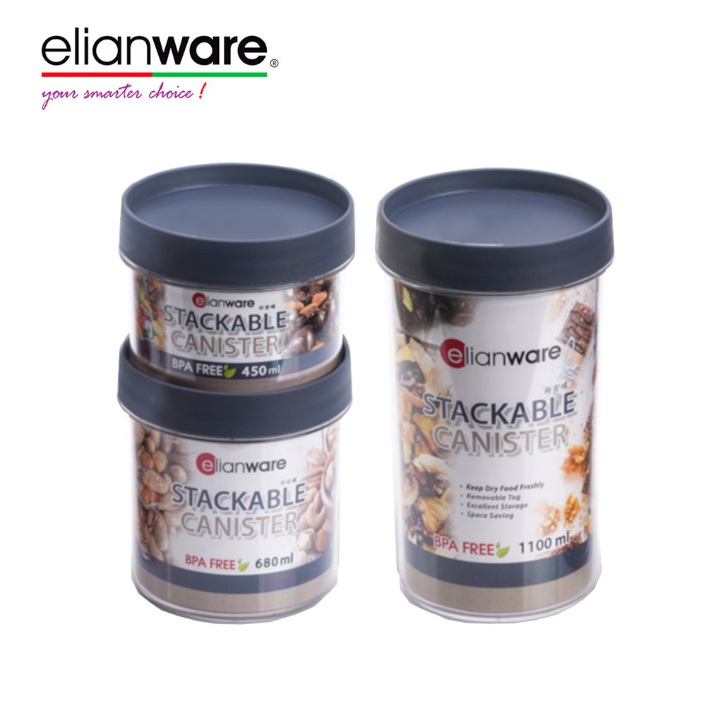 Elianware Microwaveable Twist Lock Stackable Round Transparent Kitchen Food Canister Container