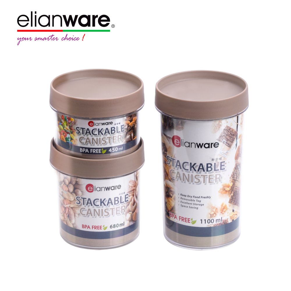 Elianware Microwaveable Twist Lock Stackable Round Transparent Kitchen Food Canister Container