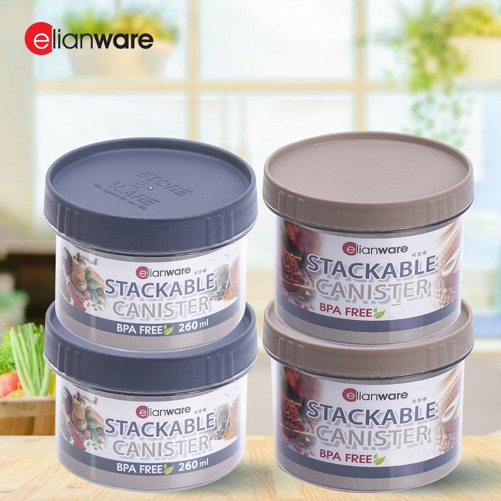 Elianware Microwaveable Twist Lock Stackable Round Transparent Kitchen Food Canister Container
