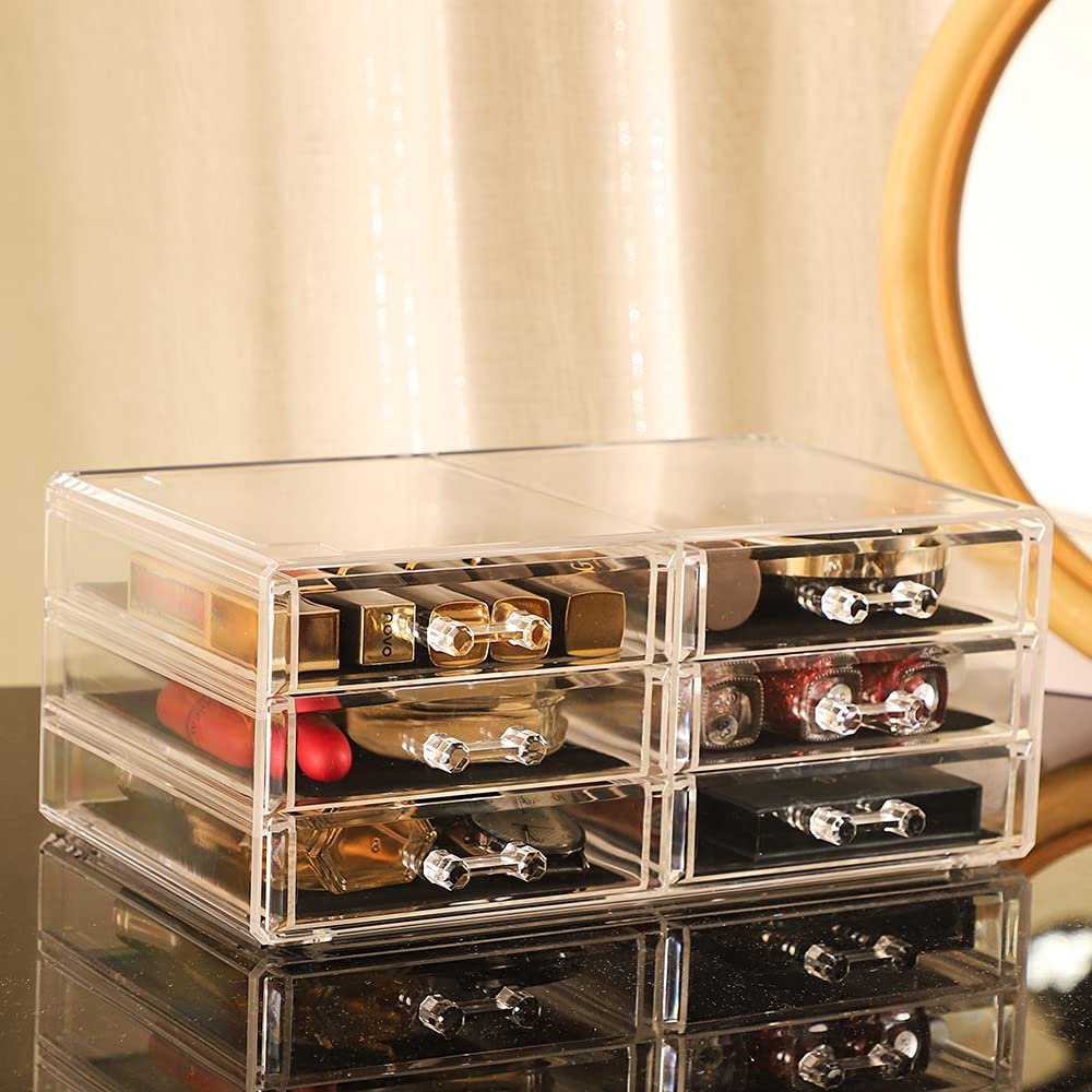 Multifunction OEM ODM Large Clear Stackable with 6 Drawers Acrylic Makeup Organizer Storage Box for Jewelry Vanity