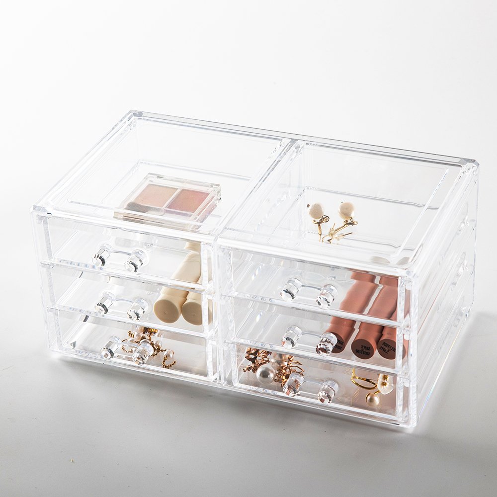 Multifunction OEM ODM Large Clear Stackable with 6 Drawers Acrylic Makeup Organizer Storage Box for Jewelry Vanity