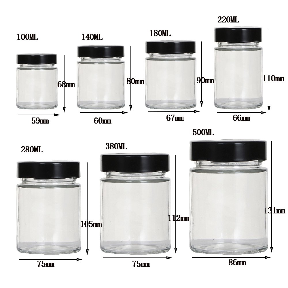 Jam Jars Glass Honey Storage Jar Wholesale Cylinder Round Glass with Lid for Food 100 Ml 150 Ml 220 Ml 500 Ml Camping Kitchen