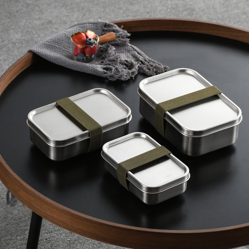 Bamboo Lid Lunch Box Rectangular Food Box with Snap Seal Lunch Box High Quality Stainless Steel 304 Food Containers Rectangle