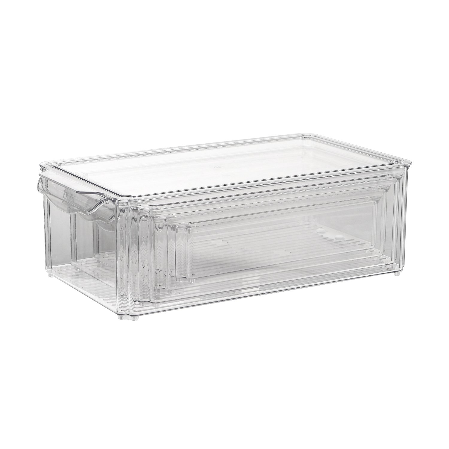 Stackable Food Storage Bins Fridge Produce Saver Refrigerator Organizer Keeper with Removable Drain Tray