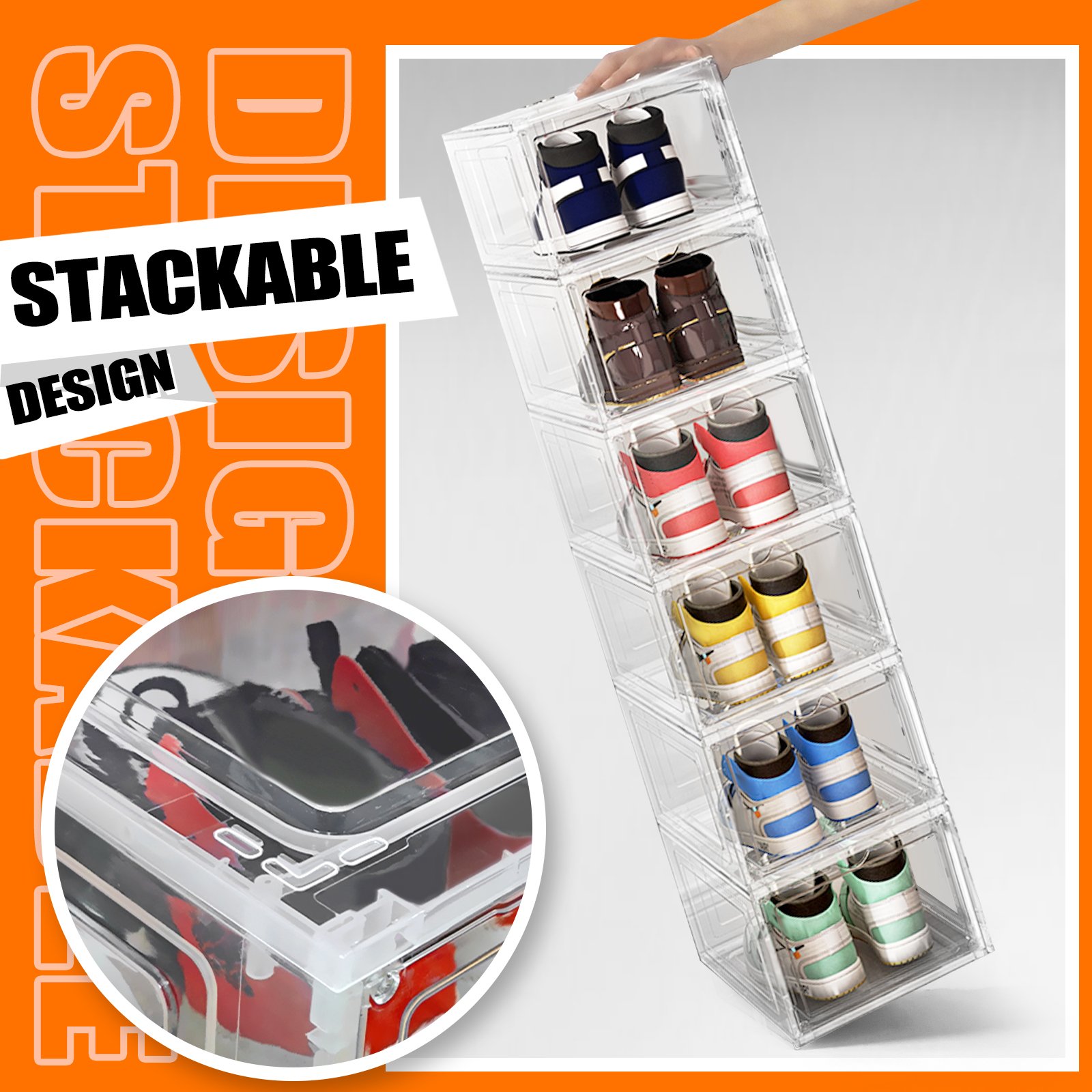 Custom Shoe Box with Lid Dustproof Portable Plastic Drawer Storage Display Case Luxury Storage Bin