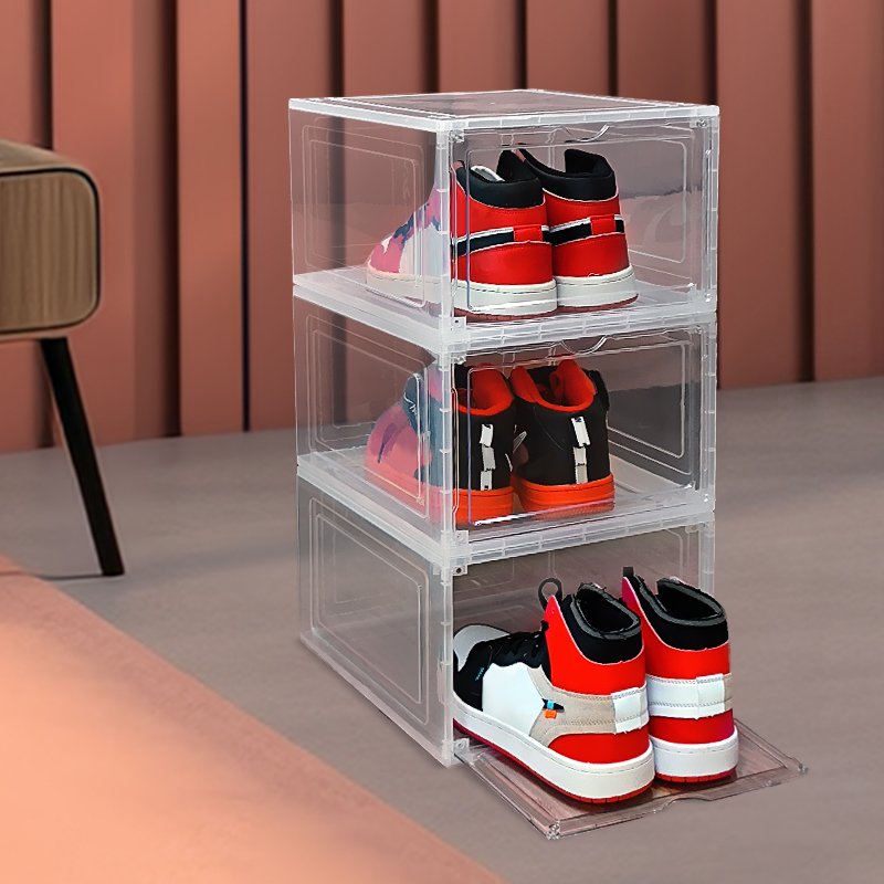 Custom Shoe Box with Lid Dustproof Portable Plastic Drawer Storage Display Case Luxury Storage Bin