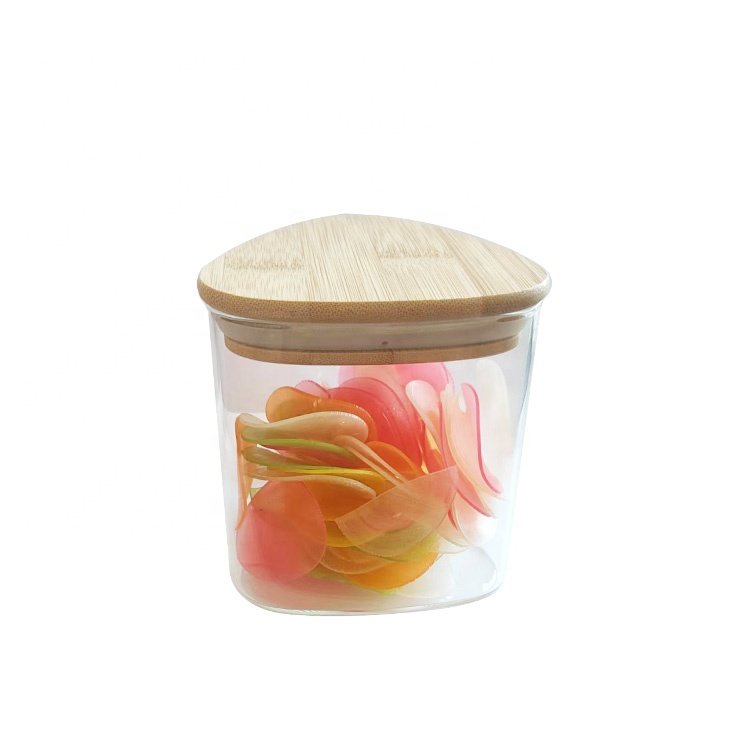 Triangle Borosilicate Glass Storage Food Jar With bamboo Lid for kitchen and snacks