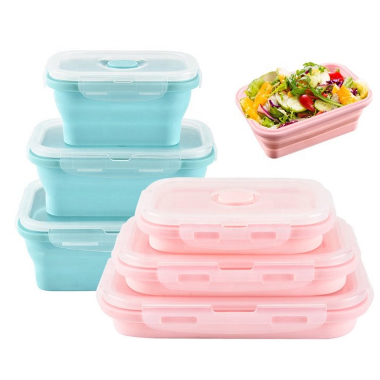 4Pcs set Food grade Silicone Food Storage Container Lunch Box