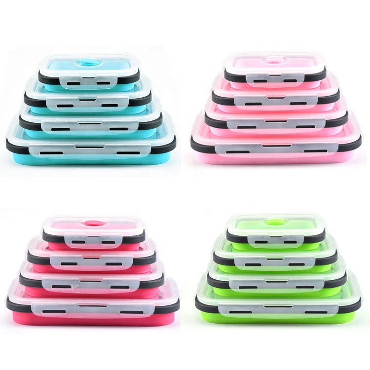 4Pcs set Food grade Silicone Food Storage Container Lunch Box