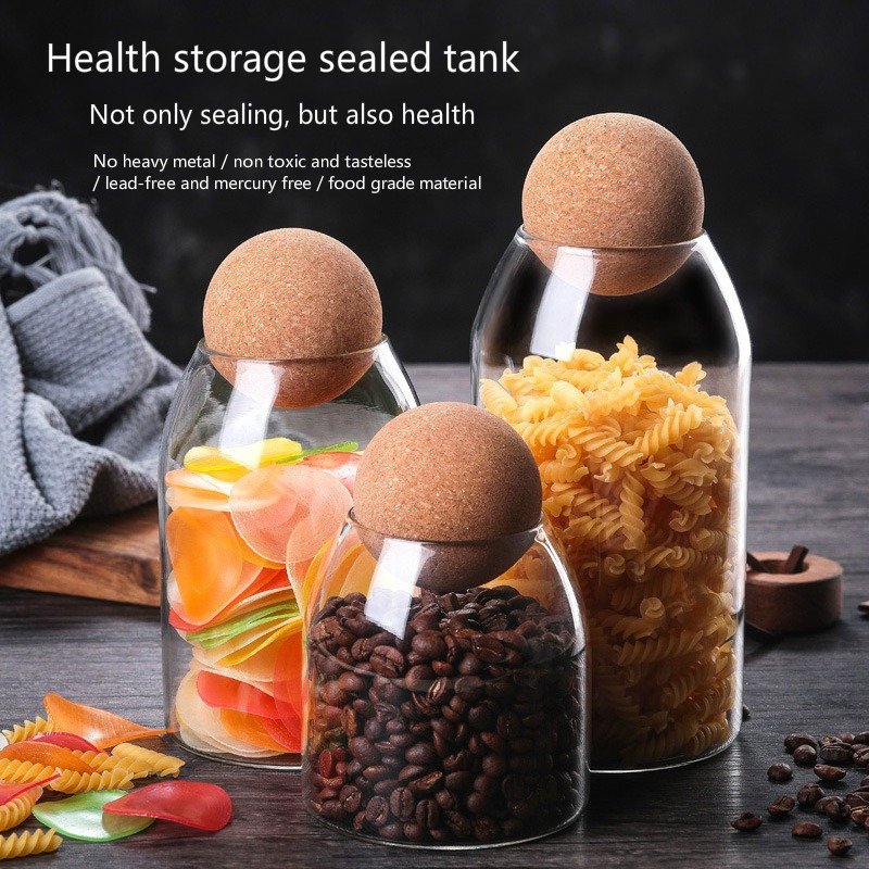 Custom Borosilicale Food Storage Container Grains Storage Jar Creative Cork Tea Containers