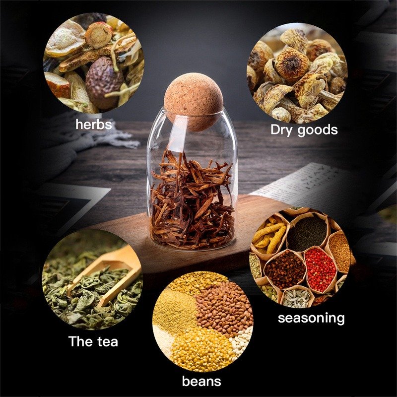 Custom Borosilicale Food Storage Container Grains Storage Jar Creative Cork Tea Containers