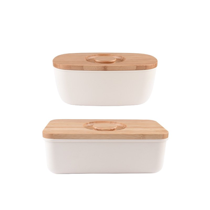 Oval/square bread pan Bamboo Lid Plastic Bread Bin Box Bread Storage Box